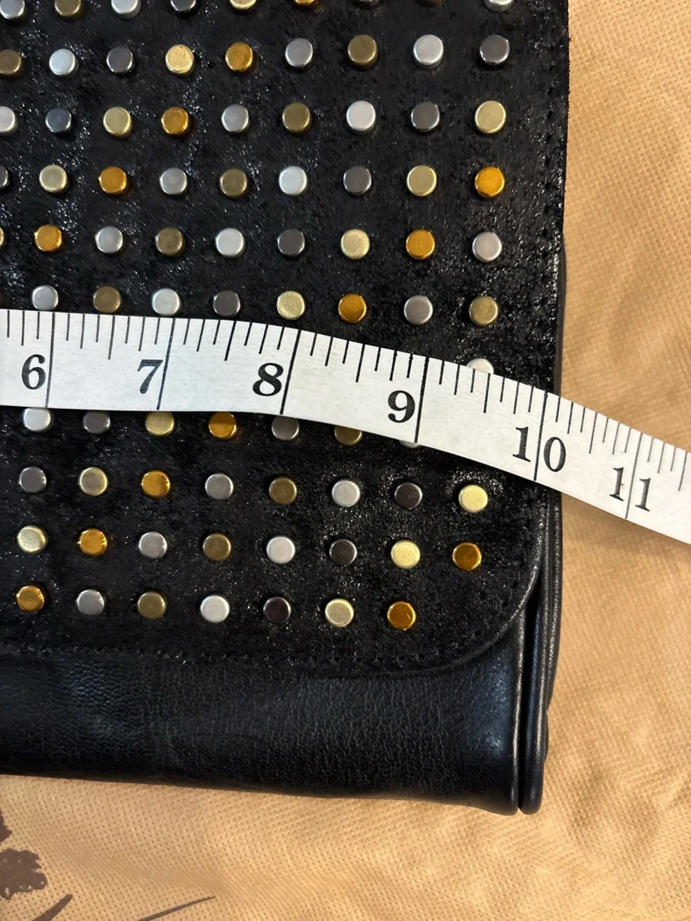 Patricia Nash Black Leather Fold-Over Clutch shoulder bag Mixed Metal Studs